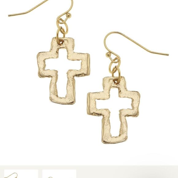 Susan Shaw Open Gold Cross Dangle Earrings - Picture 1 of 3